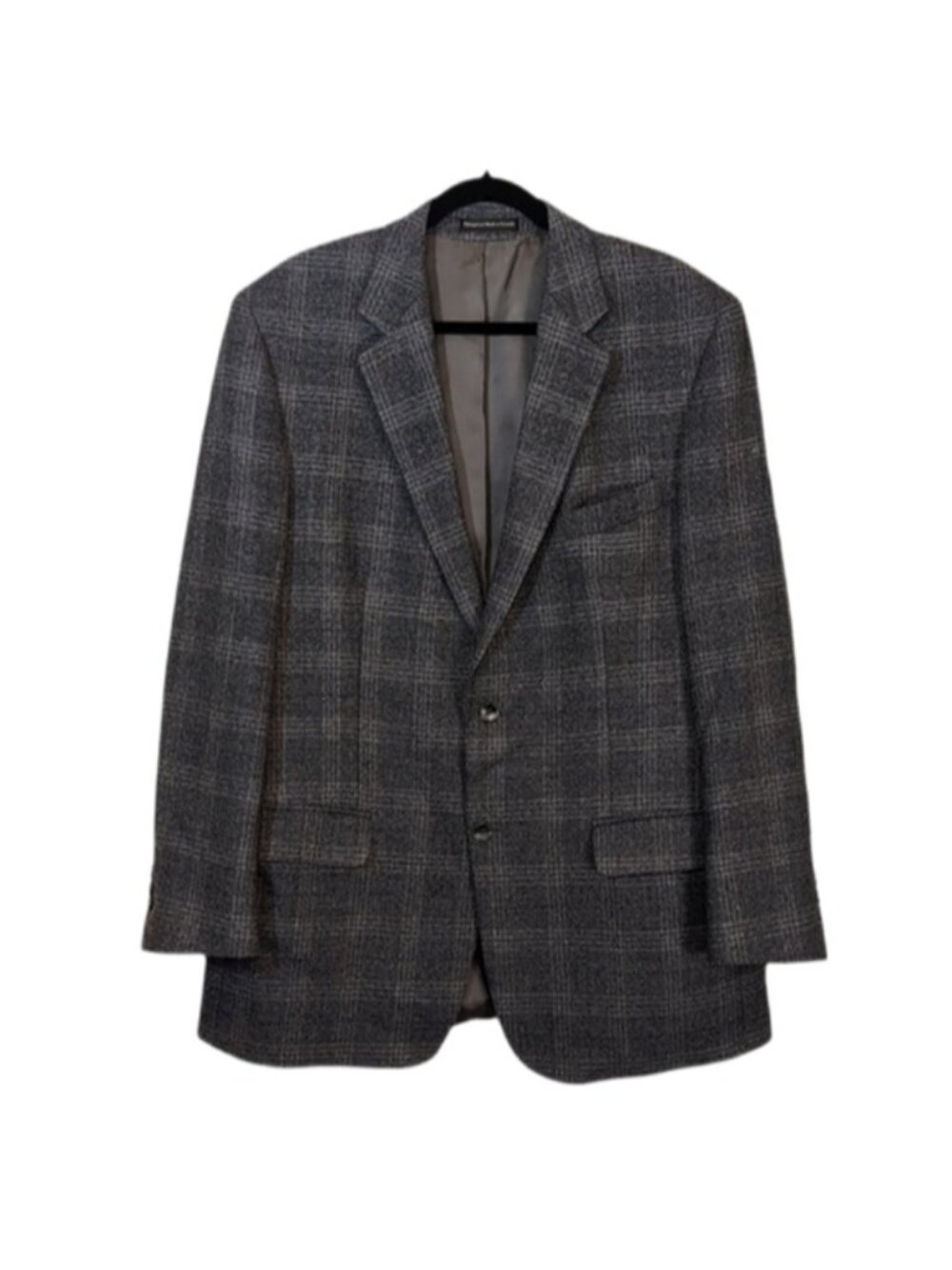 💠Hyde Park Moores Virgin Wool Blazer Jacket Grey Blue Glen Plaid Mens Size 44L